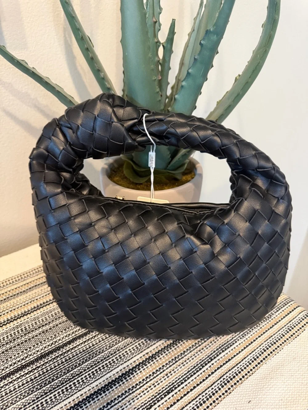 Urban Expressions Black Woven Tracy Knot-Handle Hobo NWT‎